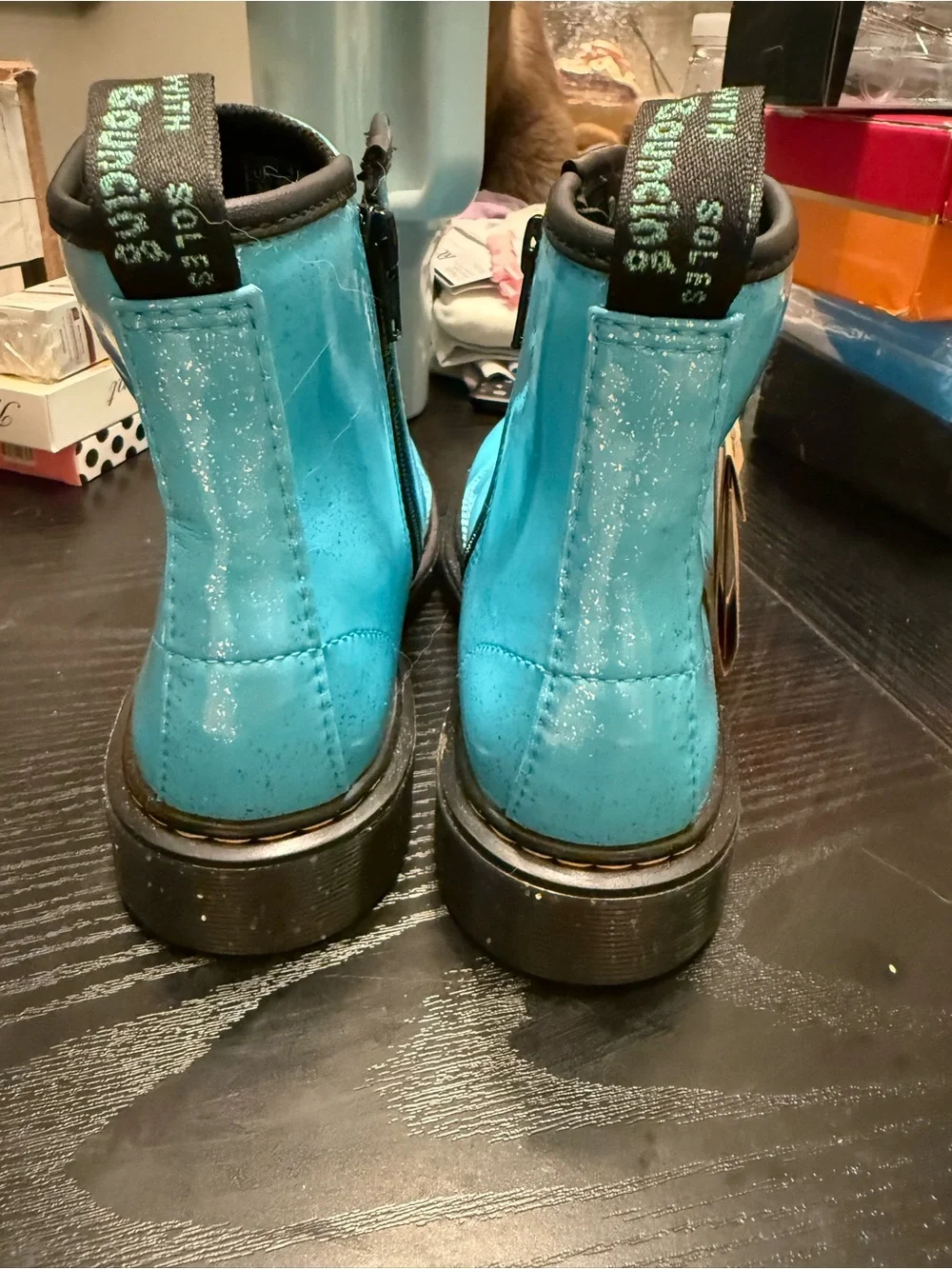 Dr. Martens Kids' Turquoise Lace-Up Glitter Boots